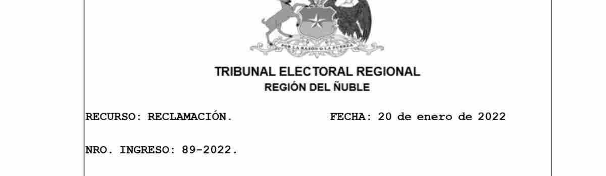 Reclamo ante el Tribunal Electoral Regional de Ñuble en contra de Elección de Directiva del COMITE DE AGUA POTABLE RURAL CHOLGUAN NORTE